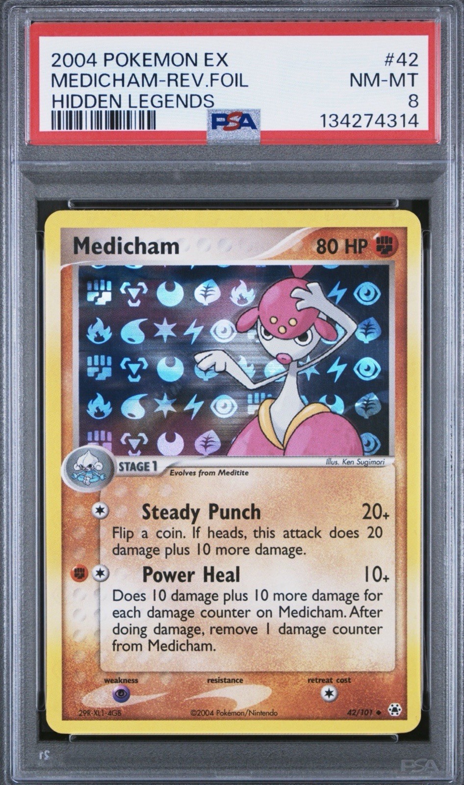 2004 Pokemon Ex Hidden Legends #42/101 Medicham Reverse Foil PSA 8 NM-MT