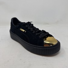 Puma Suede Platform Casual Black Gold Shoes Sneakers 362222 02 Women's Size 5.5