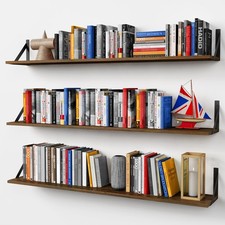 48 Inch Floating Shelves for Wall Long Set of 3, Large Wooden Wall Bookshelf ...