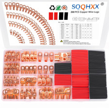 260Pcs Copper Wire Lugs, Battery Cable Ends AWG 2 4 6 8 10 12 Gauge Wire Connect