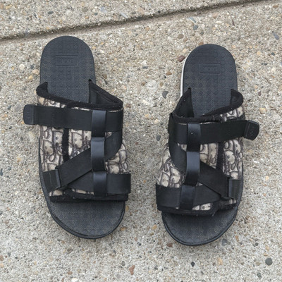 Dior Men's  Alpha Slide Sandals US 11 Black/Beige Monogram Logo Strap