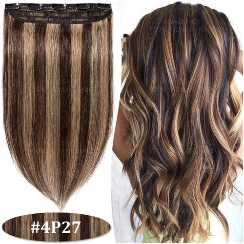 REAL THICK 100% Remy Human Hair Clip In One Piece Extensions Weft 3/4 Full Head - Picture 22 of 31
