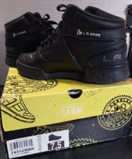 Skechers LA Gear Leather Sneakers Slammer 74312 High Top Black Womens 7.5 Mens 6