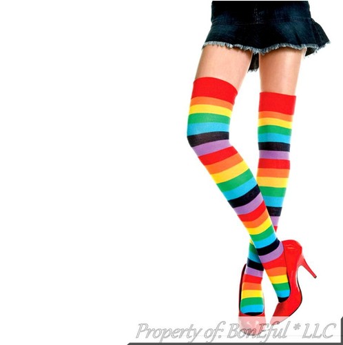 BonEful Boutique RTS NEW Knit Sexy Lady KNEE SOCKS Rainbow Stripe Gay Pride USA - Picture 2 of 9