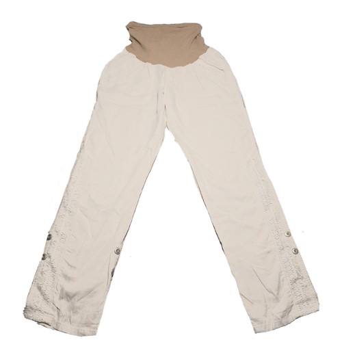 Motherhood Maternity Pants Size Small White Convertible Linen Blend Lace Trim