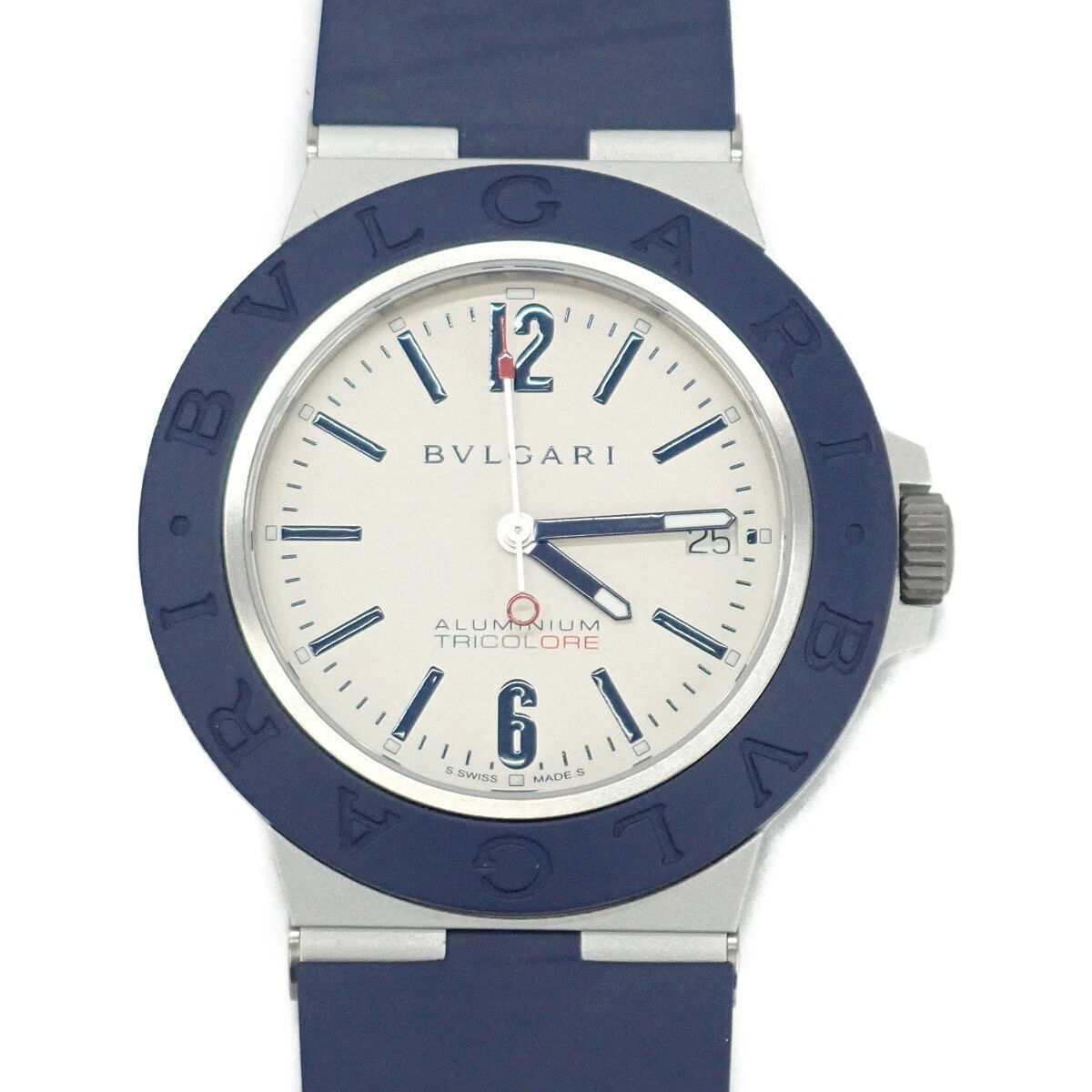 BVLGARI Aluminum Tricolor 103514 Automatic White Dial Blue Rubber