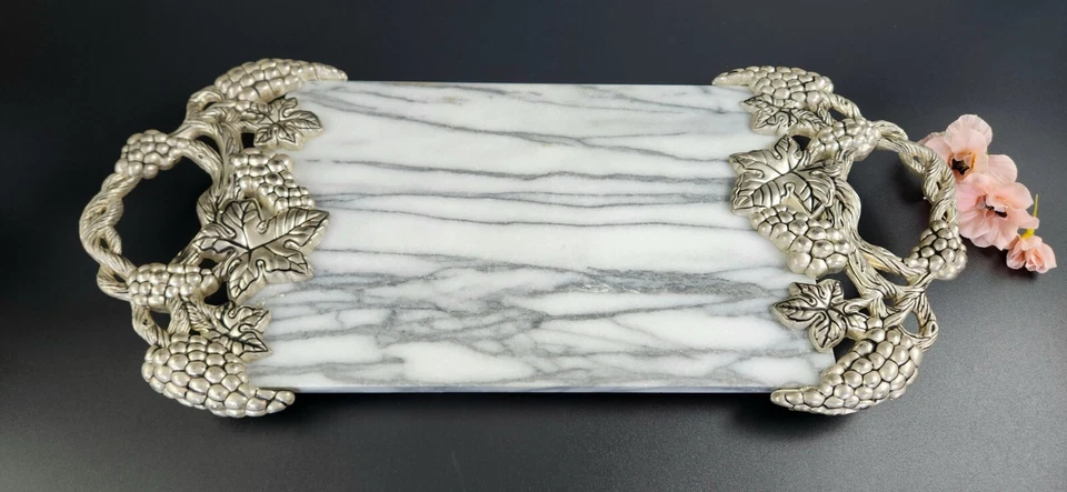 Vintage Godinger Silver Art Co. - 18.5" - Rectangle Tray - Marble & Silver Tray - Image 3 of 4