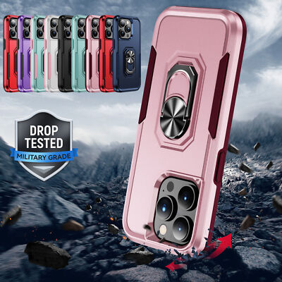Rugged Armor Ring Phone Case For iPhone 15 16 14 13 12 11 Pro Max XR XS 7 8 SE