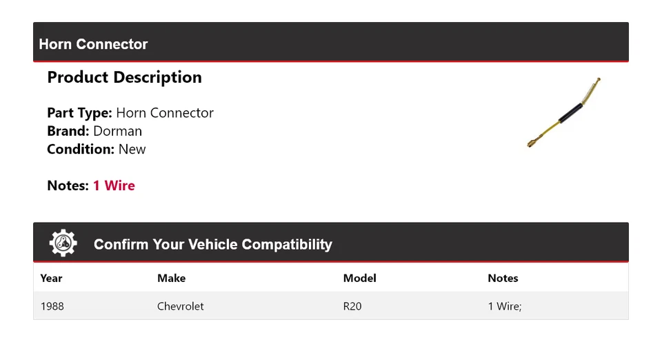 Conector de bocina Dorman 1988 para Chevrolet R20 Foto 2 de 4