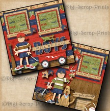 BOYS WILL BE BOYS  2 premade scrapbook pages paper piecing boy DIGISCRAP A0119