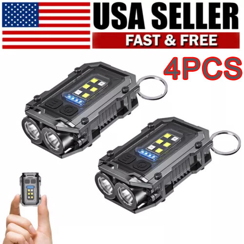 4X Mini Flashlight LED COB Magnetic Work Torch Light USB Rechargeable Portable