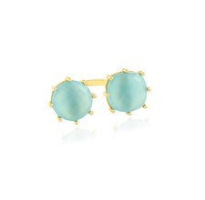 Aqua Chalcedony Double Stone Ring Gold Plated Prong Set Adjustable Open Ring