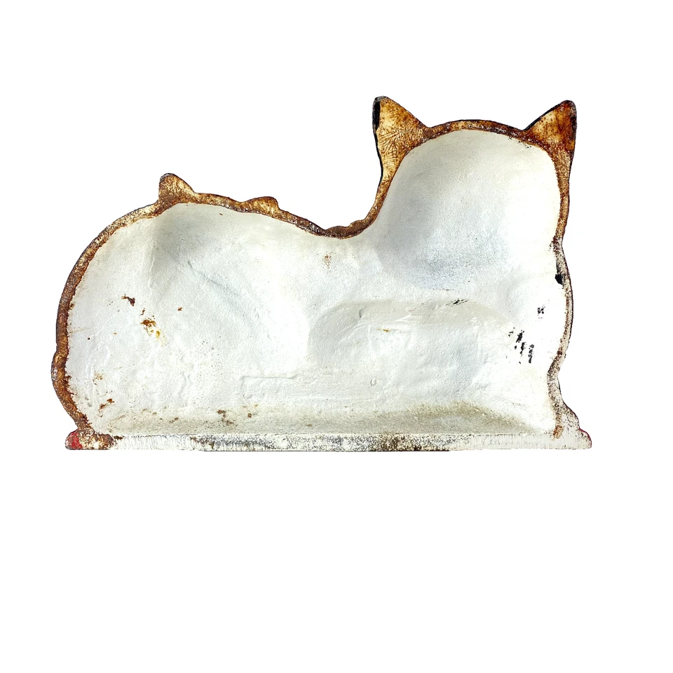 Винтажный антикварный тяжелый чугунный дверной ограничитель для кошек и котят бант оранжевая полоса табби mcm - Изображение 2 из 4