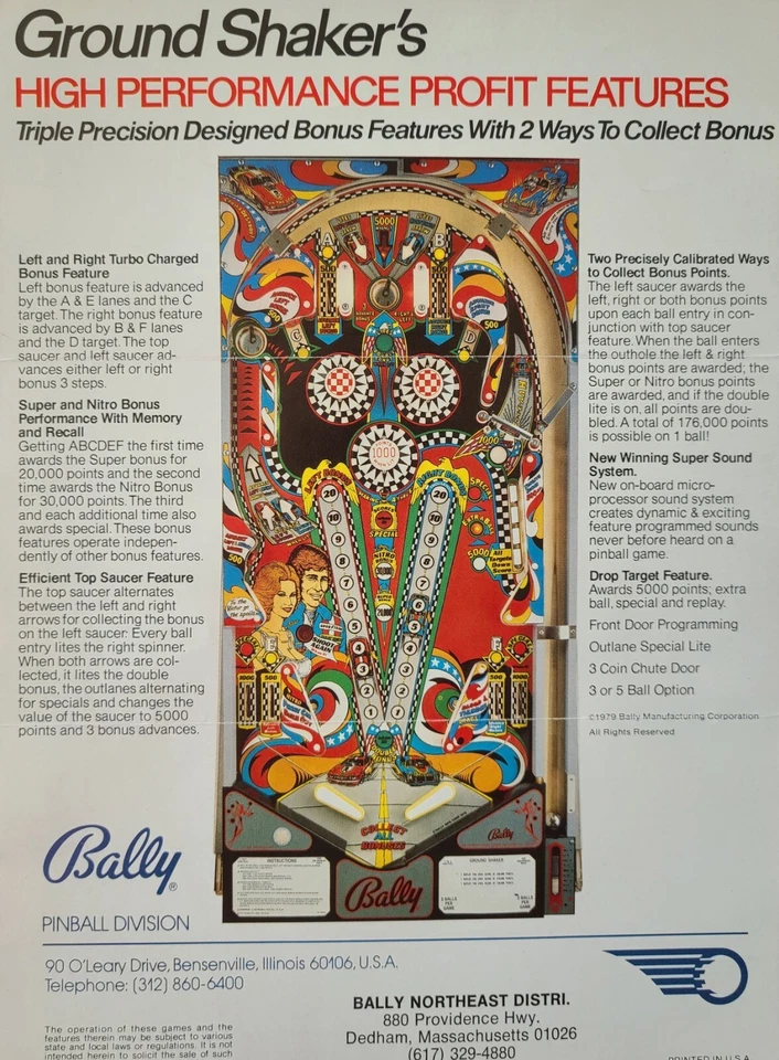 Bally Nitro Ground Shaker Pinball Machine Flyer Brochure Original Ephemera  - Image 2 of 2