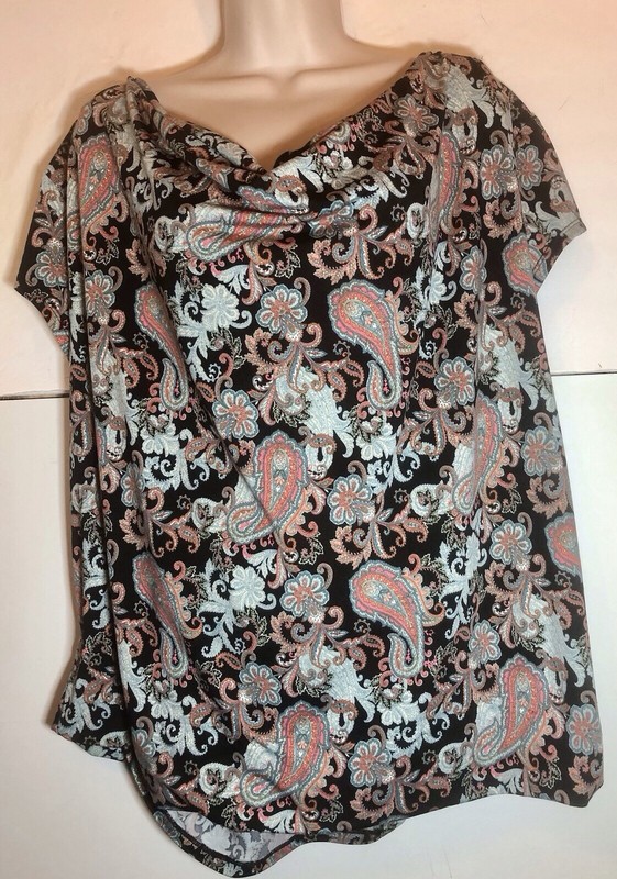 EMALINE WOMENS PLUS SIZE 2X TOP MULTI PAISLEY PRINT TUNIC LENGTH 