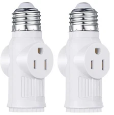 2Pcs E26/E27 Light Socket to Plug Adapter 2/3 Prong Light Bulb Outlet Adapter US