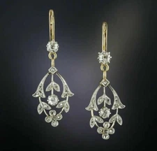 Art Deco Style 2.85Ct Lab Created Diamond Drop Dangle 14k Gold Finish Earrings