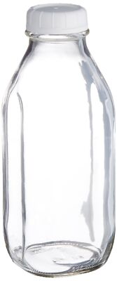 Libbey 33.5 oz Clear Glass Milk Bottle with BPA Free Lid Farm to Table Design