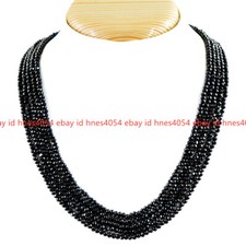 Natural 5 Rows 3mm Faceted Black Spinel Gemstone Round Beads Necklace 17-21in