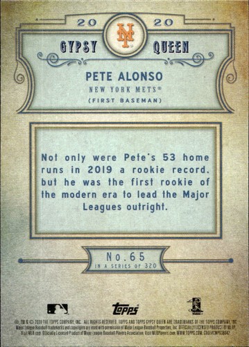 Pete Alonso 2020 Topps Gypsy Queen - #65 - New York Mets - Picture 2 of 2