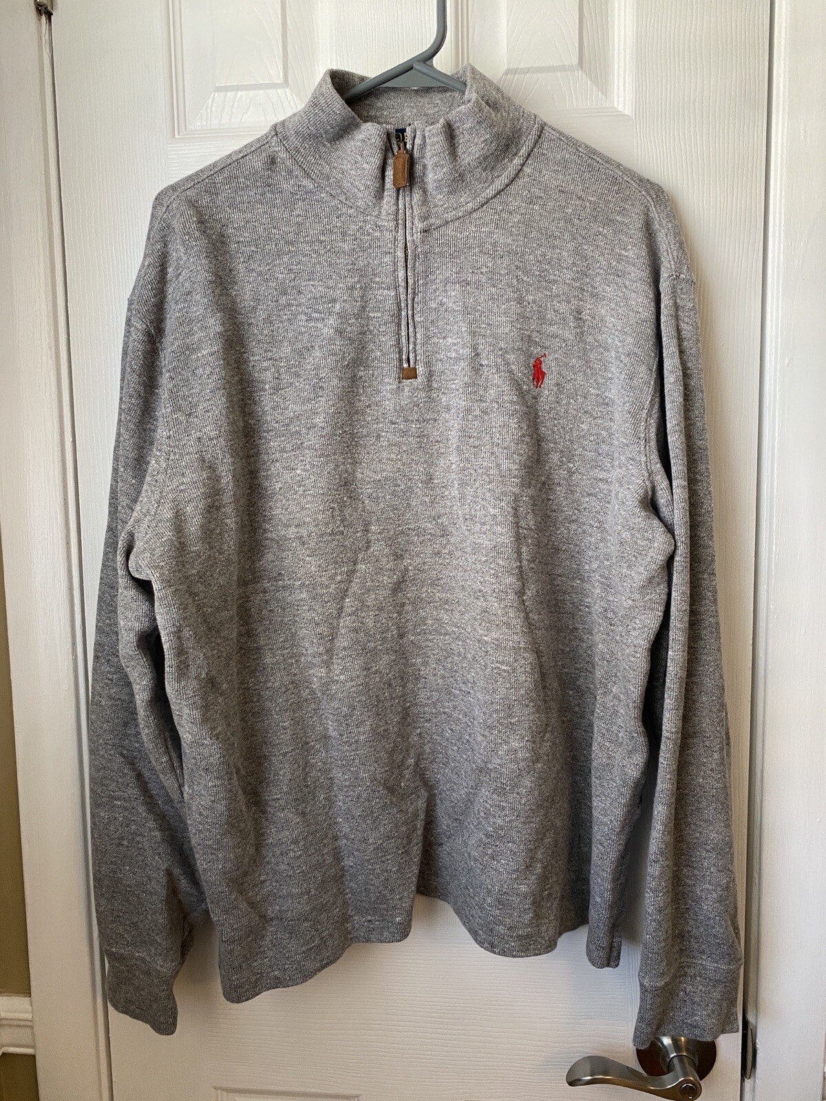 Felpa Polo Ralph Lauren Uomo Grigio L Manica Lunga Estate Costola Pony Quarto Cerniera