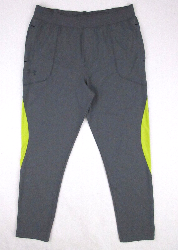 Under Armour Mens Fitted Fleece-Lined Training Pants Grey Neon Yellow XL