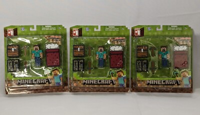 3 Pack Minecraft Overworld Survival Pack, Series #1, Steve Action Figure