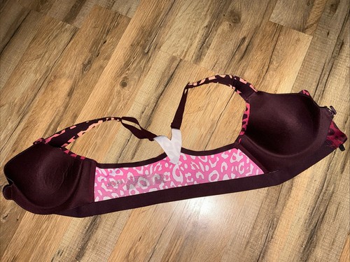 VICTORIA'S SECRET Knockout Max Support Front-Close Sport Bra 34C Claret Leopard - Picture 9 of 11