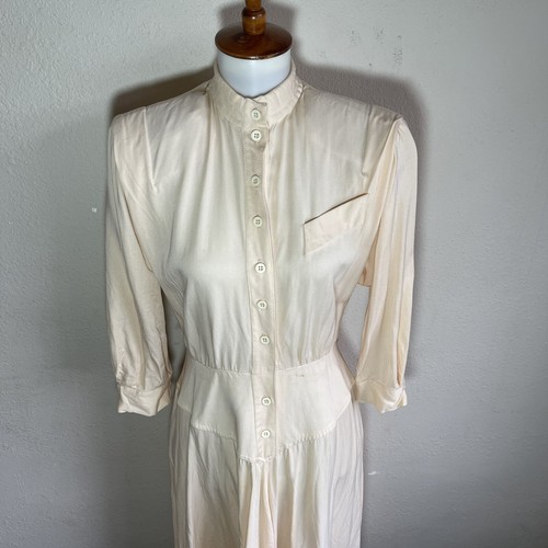 Vintage 80er Jahre Kalifornien Mädchen Nadelstreifen Knopfleiste Kittel vorne Stil Kleid - Bild 2 von 5