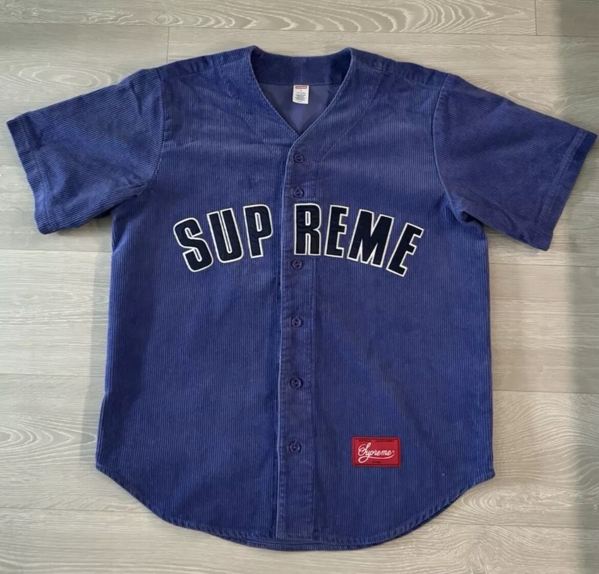 SS18 Supreme Corduroy Baseball Jersey Size Large Purple Rare VGC
