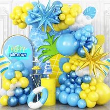 Yellow Blue Clear Balloon Arch Kit with Explosion Star Balloons, Cartoon Theme B