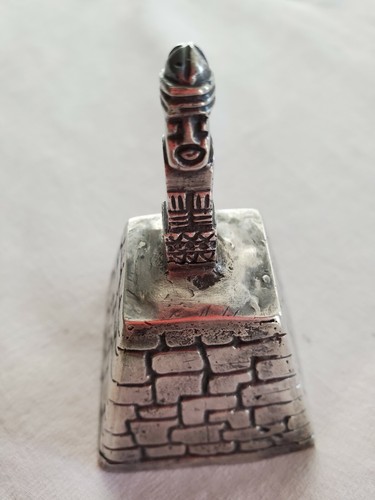 Antique Silver (.900) Ancient Builder Pyramid & Inca Maya Aztec Mexico Bell 132g - Picture 5 of 11