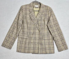 Lovers + Friends Womens XL Trinity Blazer Walnut Brown Plaid Linen Blend Read