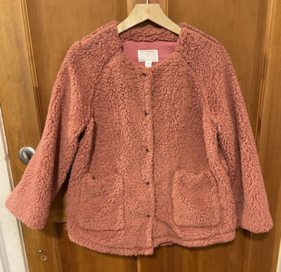 Caslon Teddy Bear Sherpa Fleece Jacket Dusty Rose Pink Womens