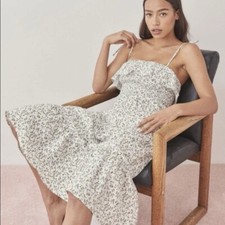 Reformation Ametrine strapless green floral smocked linen dress size medium 