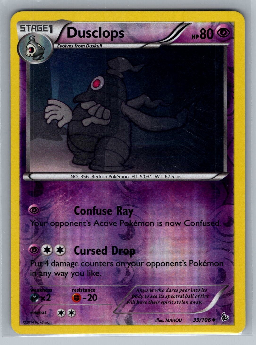 Dusclops 39/106 Reverse Holo Uncommon Pokemon XY Flashfire Card 2014 NM