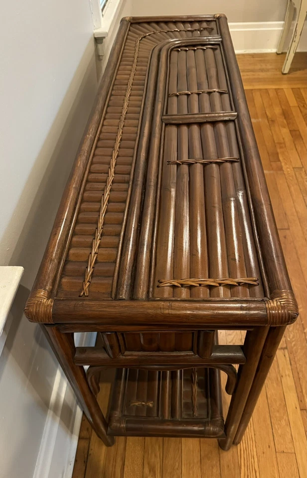 Mesa sofá consola vintage boho chic madera brent ratán Foto 2 de 4