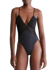 Calvin Klein Minimalist Micro Lace Bodysuit - Black - Size M - QF7551