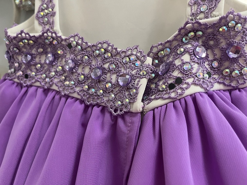 Pageant Dress Girl Formal Beauty Toddler Babydoll Bling Purple White