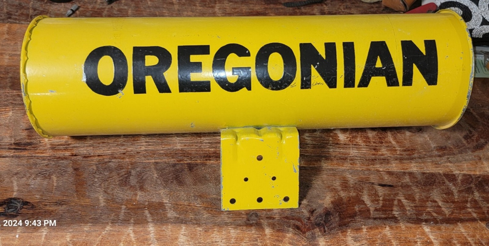 Vintage Metal "OREGONIAN" Newspaper Delivery Tube Box w/Bracket