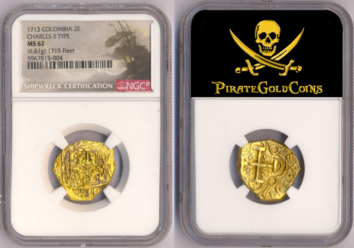 1713 DATED COLOMBIA 1715 FLEET SHIPWRECK 2 ESCUDOS NGC 62 BOB