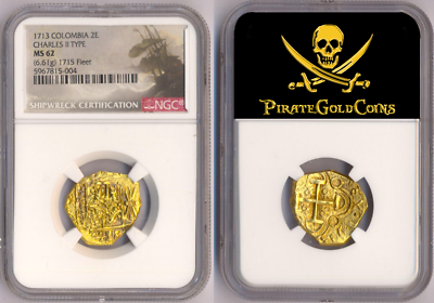 1713 DATED COLOMBIA 1715 FLEET SHIPWRECK 2 ESCUDOS NGC 62 BOB