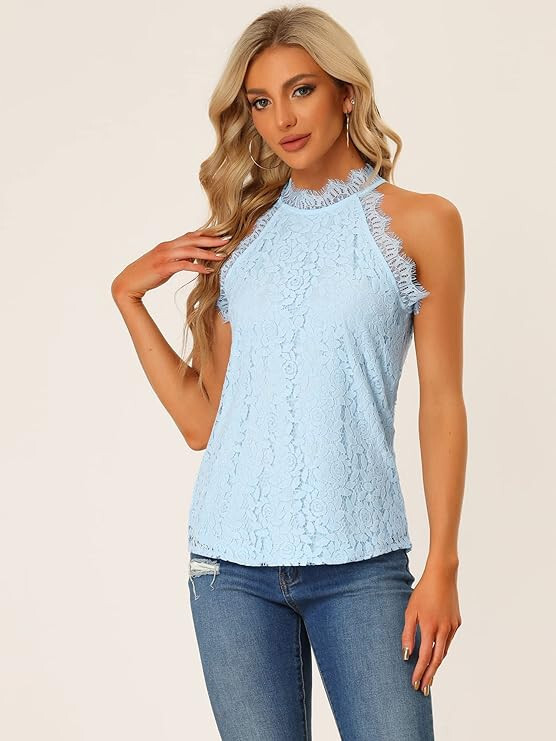 NWT SIZE XL Allegra K Casual Halter Neck Sleeveless Blue Stretch