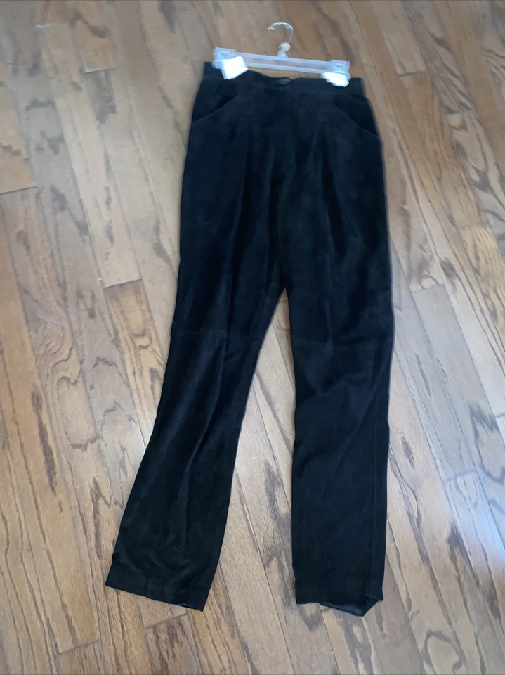 Pantalones ANNA Piazza Pitti Firenze negros de gamuza genuina plisados cintura alta Italia Foto 4 de 4