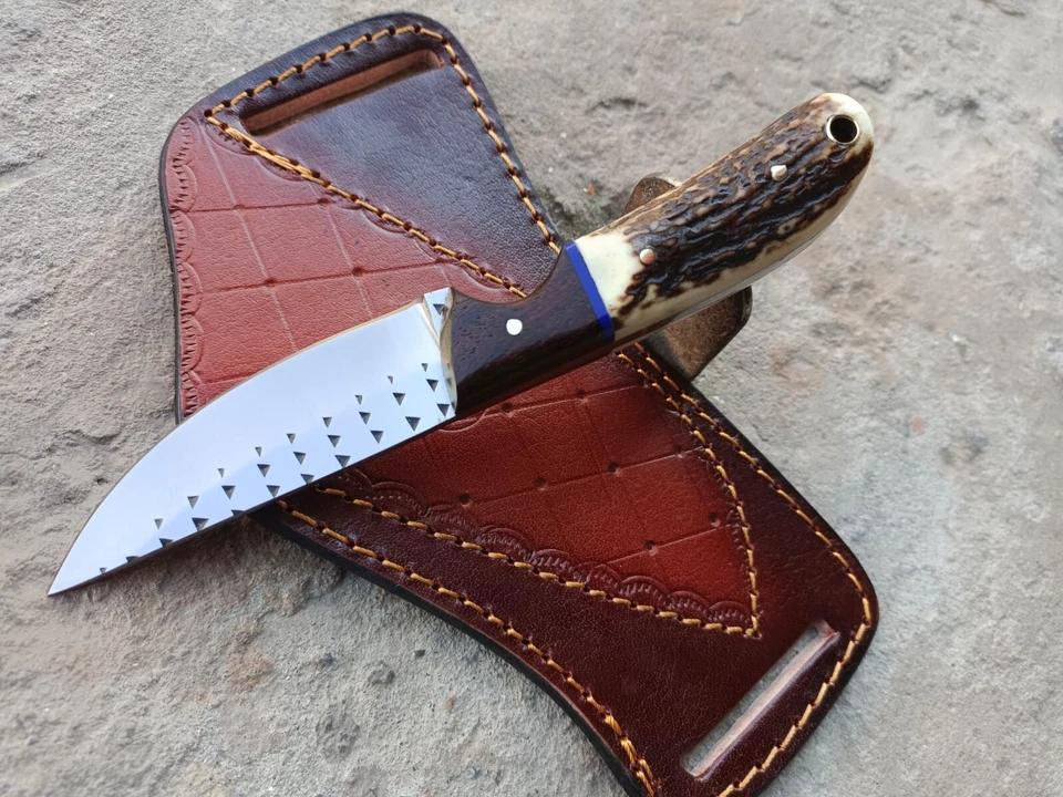 HANDFORGED CUSTOM HUNTING COWBOY SKINNER KNIFE WITH STAG AND WOOD HANDLE&SHEATH - Image 2 of 4