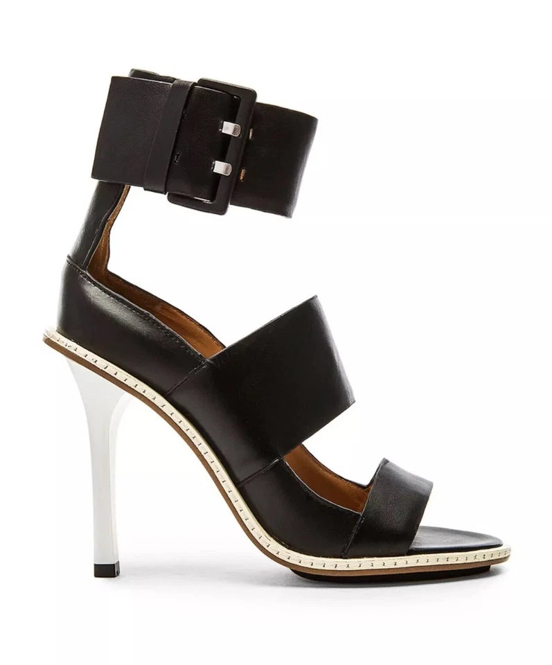 10 Tacones Crosby Derek Lam Negro Lila Cuero Punta Abierta Talla 10M Foto 4 de 4