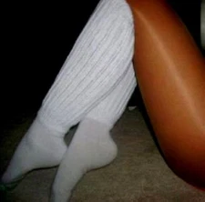 White Slouch Socks Knee Scrunchie Workout Hooters Girl Uniform Nurse School 9-11