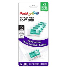 Pentel Hi-Polymer SOFT Eraser, 6-Pk