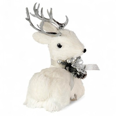 10.6'' Silver and White Reindeer Christmas Decoration Holiday Deer Figurine Decor