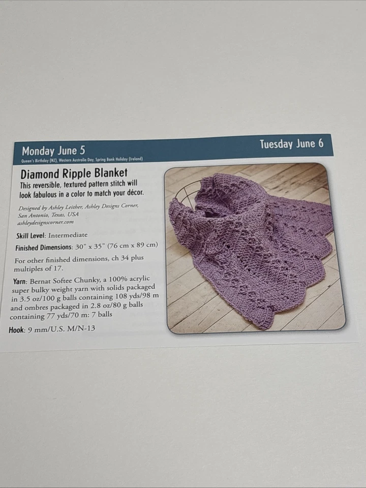Diamond Ripple Blanket Crochet Pattern Card Page - Image 3 of 3